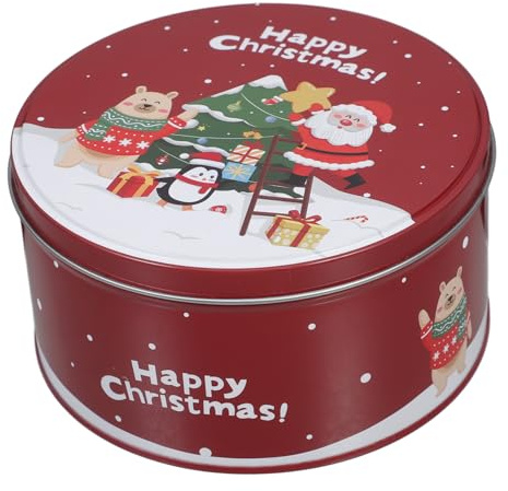 TOPBATHY Caja Redonda de Hojalata para Galletas Navideñas Almacenamiento Duradero y Fácil de Limpiar Diseño Vintage para Dulces y Regalos Festivos