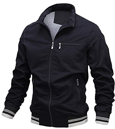 UHouse Veste Homme Blousons Vintage Bombers Automne Vetement Leger Vêtements Respirant Bomber Sport Vestes Décontracté de Travail Hiver Blouson Noir XXL