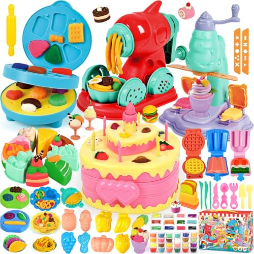 104 Pièces Pate a Modeler Glace pour Enfants,36 Pots Pâte, 4 in 1 Machine à Glace+machine à Pâtes+machine à Burger+machine à Gâteau Kitchen Creations,Set D'outils en Accessoire Pate à Modeler Enfant 2