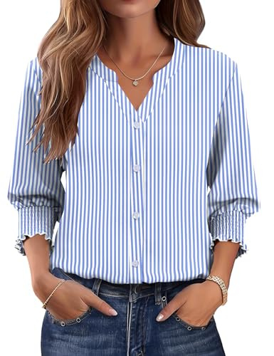 Rapbin T Shirts for Women UK 3/4 Sleeve Blouses Tops Button Down Clothes