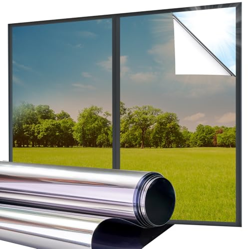 Lifetree Reflective One Way Window Film Privacy, Brown-silver, 60x200cm | Mirror Heat Reflector Control Sun Blocker Tint Film, UV Anti Glare, No Glue Daytime Privacy Home Office