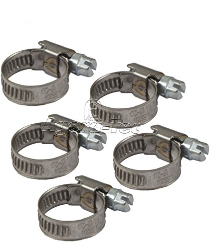 Agora-Tec Fascette in acciaio inox W4 (set da 5) per tubo da 1/2, diametro di 12-22 mm, larghezza 9 mm