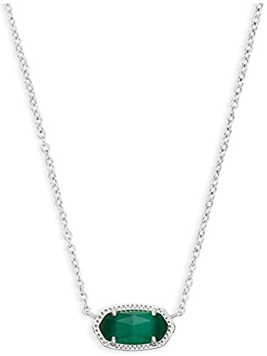 Kendra Scott Elisa Pendant Necklace for Women, Fashion Jewelry, Rhodium-Plated, Emerald Cat's Eye