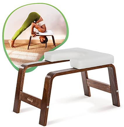 FeetUp - El Banco Original de Yoga, Banco y Soporte Vegano, Equipo de inversión de Entrenamiento de Fuerza para relajación y Fuerza, Incluye aplicación y Kit de Inicio (Chocolate, White)