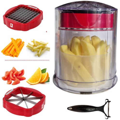 Homaiz Manuell pommes frites | Multifunktionell grönsaksskärning | äppelskärare | Potatis | Lök | Frukt | Kökstillbehör | Snabb | Två utbytbara blad i rostfritt stål | Plus: skalning erbjuds