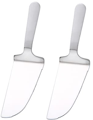 2 paletas de acero inoxidable para tartas con hoja de corte dentada, para tartas, para tartas, para pasteles, pizza, queso, apto para lavavajillas, plata