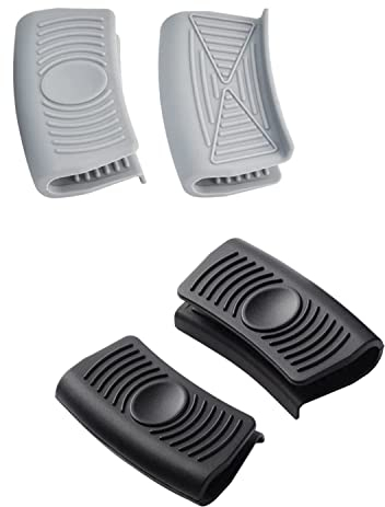 BOBOZHONG Silicone Pot Ear Grips, 2 Pairs, Black & Grey, Kitchen Cooking Baking Cast Iron Skillets Griddle Pans, Heat Protector, Silicone Pan Handle Cover Grips