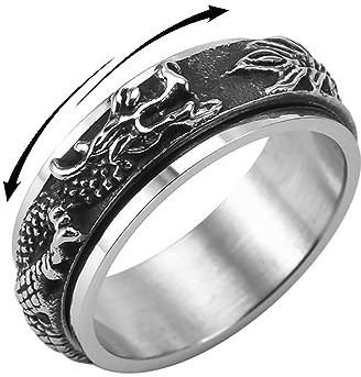 IMINI Bague rotative en acier inoxydable motif dragon punk cool pour soulager l'anxiété et le stress - Bague de promesse pour homme et femme - Cadeau d'anniversaire vintage