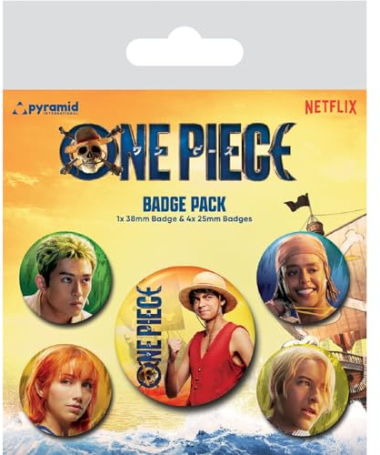 One Piece Set of 5 Badges (Straw Hats Design) Pin Badges for Bags, Backpacks, Jackets and Party Bags - Official Merchandise