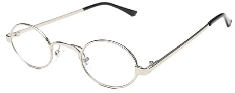 BEALIFE Occhiali da vista retrò da uomo, piccoli, ovali, in metallo, montatura leggera con protezione UV per stile alla moda, vestibilità comoda per PC, unisex, Argento