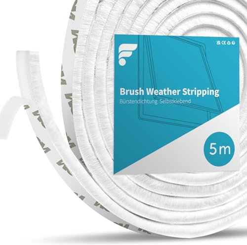 shinfly Joint Fenetre Porte Isolation, 5 Mètres(L) x 9 mm(B) x 9 mm(D) Joint Brosse Porte Coulissante, Joint Etancheite pour Fenetre Baie Vitrée Porte Poussière Voler Froid Phonique(Blanc, 5M)