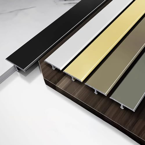 Raouoae Perfil De Transición En T De Acero Inoxidable, Riel De Compensación Plano, Tira De Cubierta De Aluminio, Longitud 135CM, 2 Piezas Para Acabados De Suelo Y Muebles(Champagner,W:15MM H:4.3MM)
