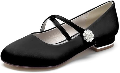 MINITOO Wedding Dress Flats for Women Girls Mary Jane Round Toe Evening Formal Pumps Shoes BR209 Black UK 8.5