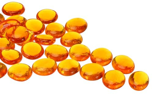 QUARKZMAN Glaspärlor, 36 st ädelstenar glas platt orange transparent 0,44 pund (0,67-0,87 tum) glaskulor för fyllmedel vaser akvariedekorationer gör-det-själv hantverk