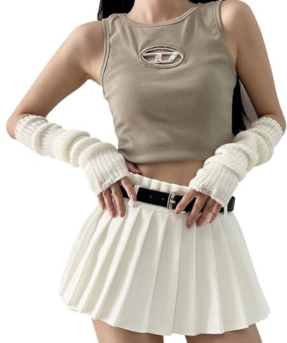 Armstulpen Damen,Winter Gestrickte Handstulpen,Warme Long Fingerlose Handschuhe,Japanischer Pulswärmer Damen,Y2K Gothic Punk Hip Hop Armstulpen mit Daumenloch für Damen(Weiß)