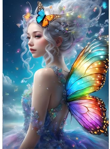 GDYEEH 5D Fee Diamant Painting Pictures, DIY Schmetterling Diamant Art Painting Kits, Regenbogen-Flügel Diamond Painting Set for Adults Anfänger, Diamond Painting Art by Numbers for Home Decor 30x40cm