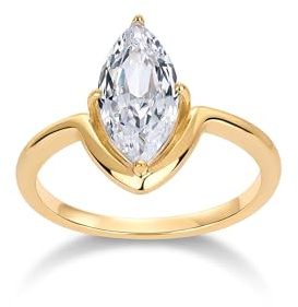 PAVOI 14K Yellow Gold Plated 1.5CT Marquise Cubic Zirconia Bridal Wedding Promise Engagement Ring for Women - Statement Ring - Size 7