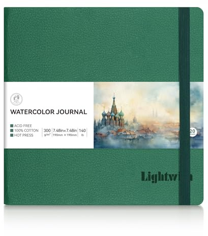 Lightwish Diario quadrato per acquerelli, 100% cotone, stampa a caldo, 19 x 19 cm, 20 fogli (140 lb/300 g/m²), senza acidi, per acquerelli, guazzo, acrilici