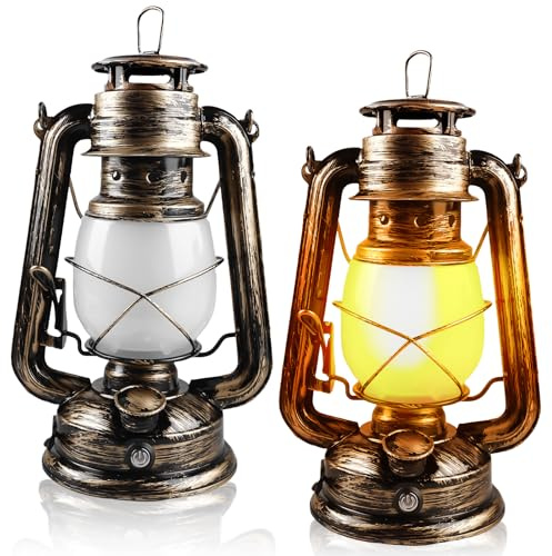GOMETY LED Lanterna: Set da 2 Lanterna Vintage Appesa, Lanterna LED Ricaricabile USB 4 Modi Dimmerabili con Effetto Fiamma per Giardino Terrazza (Rame Antico)