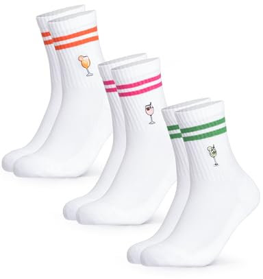 Occulto Damen & Herren Motiv Tennissocken mit Streifen 3er Pack (Modell: Summer), Statement Tennis Socken Drinks 39-42