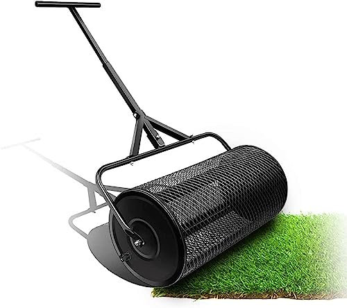 QLSABIA Esparcidor de turba, esparcidor de abono de 24”, esparcidor de turba, esparcidor de abono para césped y jardín con Mango Ajustable en Forma de T para Plantar y sembrar, Color Negro
