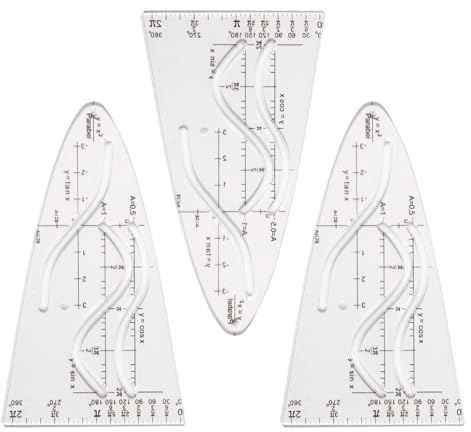 3 Stück Parabelschablone Mathe, Kurvenschablone, Glasklar Parabel Lineal