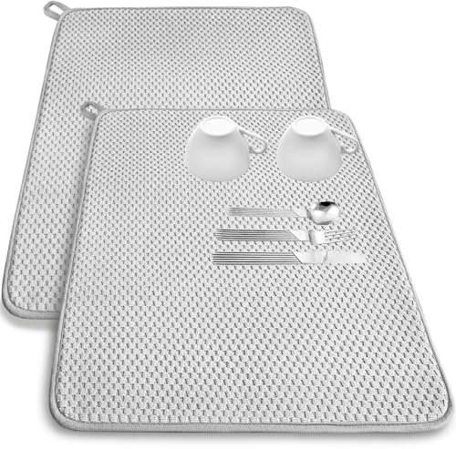 2 Pack Microfiber Dish Drying Mat,24x17 Large Size Highly Absorbent Dish Drainer Mat,Kitchen Counter Quick Dry Pads for Under Sink,Coffee Rack(Gray)