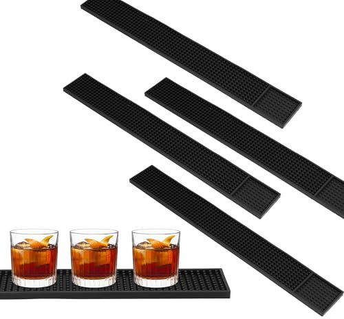 WENLISELL 4 PCS Bar Mats for Home Pub 60x8cm, Non-Slip Bar Drip Mat Rubber, 23.6x3 Inch Black Narrow Bars Mats for Countertop, Restaurant, Kitchen