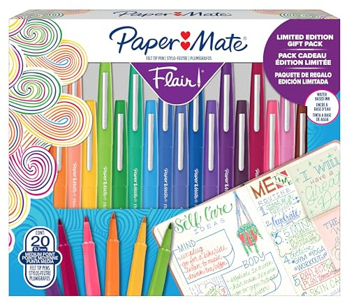 Paper Mate Flair Felt Tip Pens Gift Set | Medium Point (0.7 mm) Markers | Assorted Colouring Pens | For Kids & Adult Colouring, Journalling & More | 20 Count