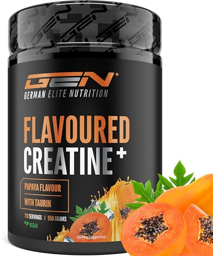 Flavoured Creatine poudre - 550 g - créatine monohydrate + L-taurine - créatine micronisée aromatisée - sans sucres & excellente solubilité - végane (Papaya)