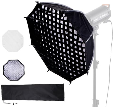 23.6/60cm Bowens Mount Softbox, Quick Release Octagonal Softbox with Honeycomb Grid, Light Diffusers, Carrying Bag, Professional Soft Box for Studio Photography Lighting Flash