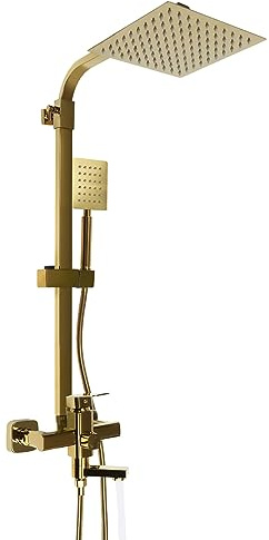 Duschkombination i guld, regndusch, duschset av mässing, duscharmatur med 20 cm duschhuvud och handdusch, duschset för badrum, justerbar höjd 85–124 cm