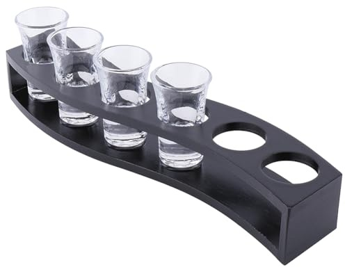 CREATCABIN Bandeja Negra para Vasos de Chupito Soporte de Madera para Chupitos 6 Ranura En Forma de S Agujero de 1.6 Pulgadas Paleta para Cócteles Cerveza Copas de Vino Organizador 32 x 5.5 x 5.5cm