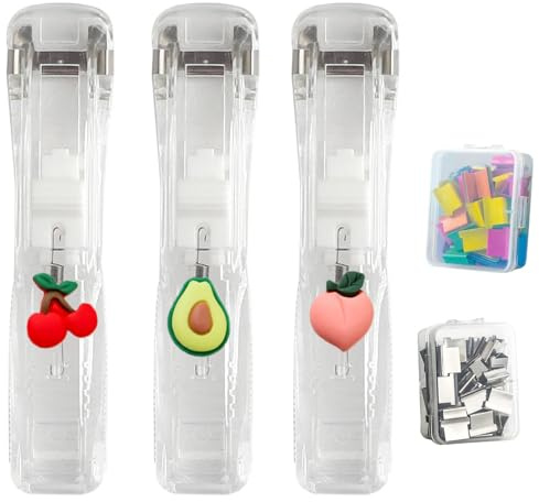 3 Pcs Portable Binder Clip Stapler, Includes 100 Reusable Clips, Paper Binder Clip Dispenser for Desk Document, Handheld & Reusable (H)