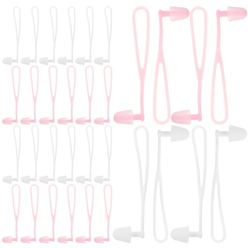 TOKIDNY 16 paia di tappi per le orecchie da nuoto con cordino - Set di tappi per le orecchie in silicone antirumore, bicolore bianco e rosa, morbidi per le per uomini e donne, per immersioni, bagno