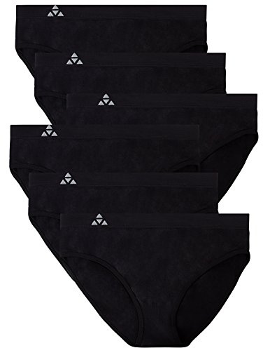 Balanced Tech Women's 6 Pack Seamless Hipster Brief Bikini Panties - Solid Black - Small