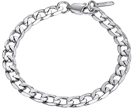 PROSTEEL Panzerkette Armband 6mm breit Herren Edelstahl Armband kubanische Glieder Link Kettenarmband Armkette, Länge 19cm, silber