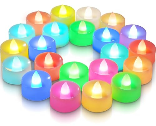 Homemory 24 Pack Colour Changing LED Tea Lights, Flameless Tealight Candles with Rainbow Colors, Battery Operated Colored Fake Candles for Wedding, Party and Christmas