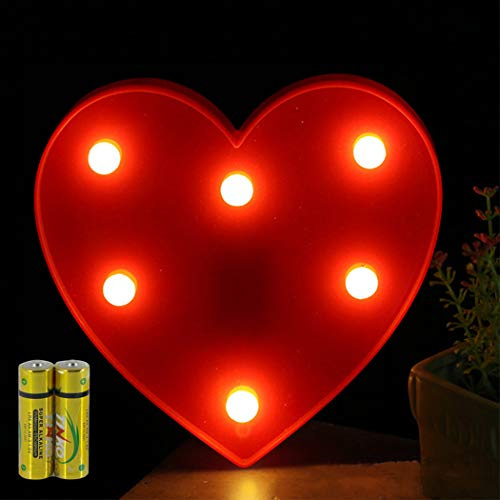 Honphier® - Lettere dell’alfabeto luminose con luci a LED, decorative, a batteria, per ricevimenti, feste, matrimoni, casa o bar (cuore)