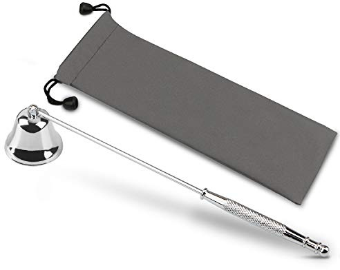 GOSGOONE Ljussläckare, elegant ljussläckare med långt handtag, gångjärnsljusdämpare avleder ljustillbehör för att sätta ut ljus flamma säkert, ljuspropp med förvaringsväska (silver)