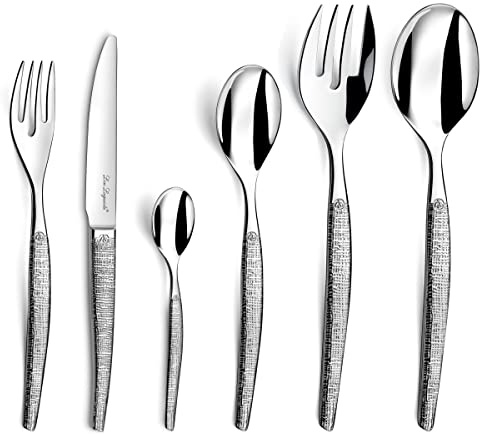 LOU LAGUIOLE - Ménagère 50 couverts de table pour 12 personnes - Jet - Acier inoxydable 18/0, Finition Textil