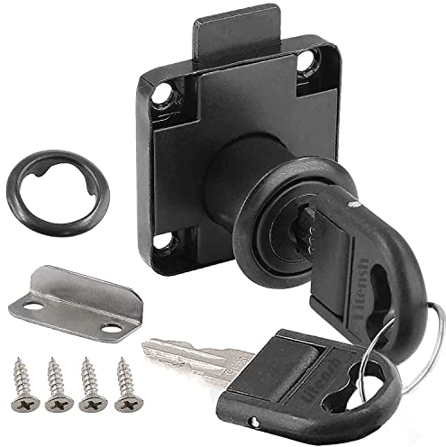 Litensh Cerradura de leva con llave igual, cerradura de seguridad para armario,Cerradura para muebles, gabinete, buzón, cajón, hogar, oficina (Negro)