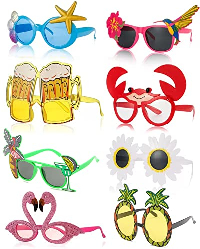Yomaido 8 Stück Party Brille, Lustige Sonnenbrille Hawaii Tropical Brille, Luau Partybrillen für Cocktailparty Accessoires Sommer Aloha Party Zubehör, Foto Requisiten Kinder Erwachsene