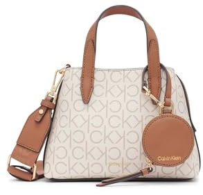 Calvin Klein Millie 2 in 1 Triple Compartment Mini Satchel Crossbody, Vanilla/Khaki/Caramel, One Size