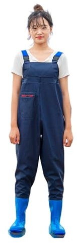 Wansiman Wathose mit Brusthöhe mit Stiefeln,Teichhose Damen Mit Tasche,Angelhose mit Watstiefel,Erwachsener,wasserdicht,atmungsaktiv,für Baustellen,Angeln,Bauernhöfe,Gärten,Jagen,Fliegenfischen