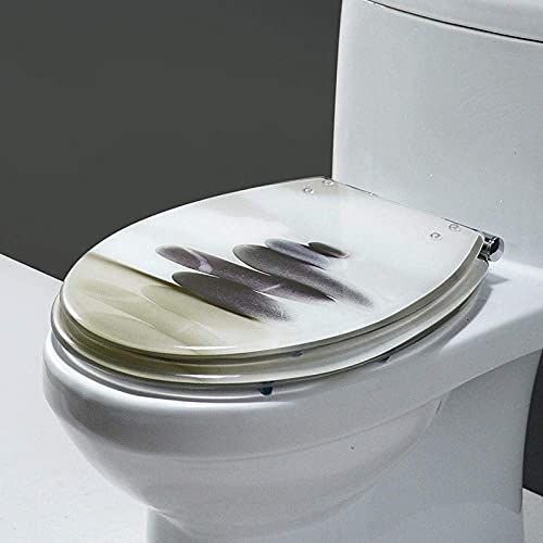 Toilettensitz Toilettensitz mit Absenkautomatik, Toilettendeckel, Kunstharz, automatisch absenkbarer Toilettensitz, obere Befestigungsscharniere für Badezimmer, opaleszierender Stein