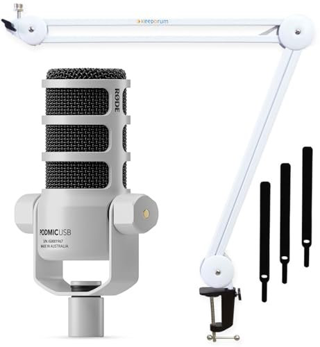 Rode Podmic USB XLR - Micrófono dinámico con brazo articulado Keepdrum MS138WH, color blanco