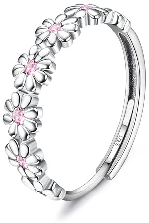 MILACOLATO Ley 925 Anillo Margarita Rosa Circón Cúbico Abierto Ajustable Delicado Declaración de Dedo Anillos Plata Pulgar para Mujer Chica