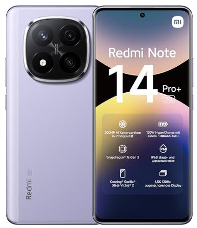 Xiaomi Redmi Note 14 Pro+ 5G smartphone, 12+512GB, purple, 200MP pro-grade AI camera, IP68, 120W HyperCharge, AI features (no charger included), 2 year Warranty