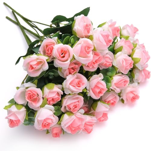 Sandiyago 33 Köpfe Seidenblumen Strauß DREI Farben, Künstliche Blumen, Hochzeitsstrauß, Kunstblumenstrauß, Brautstrauß, Party, Hochzeit, Tischdekoration, Heimdekoration(Rosa)